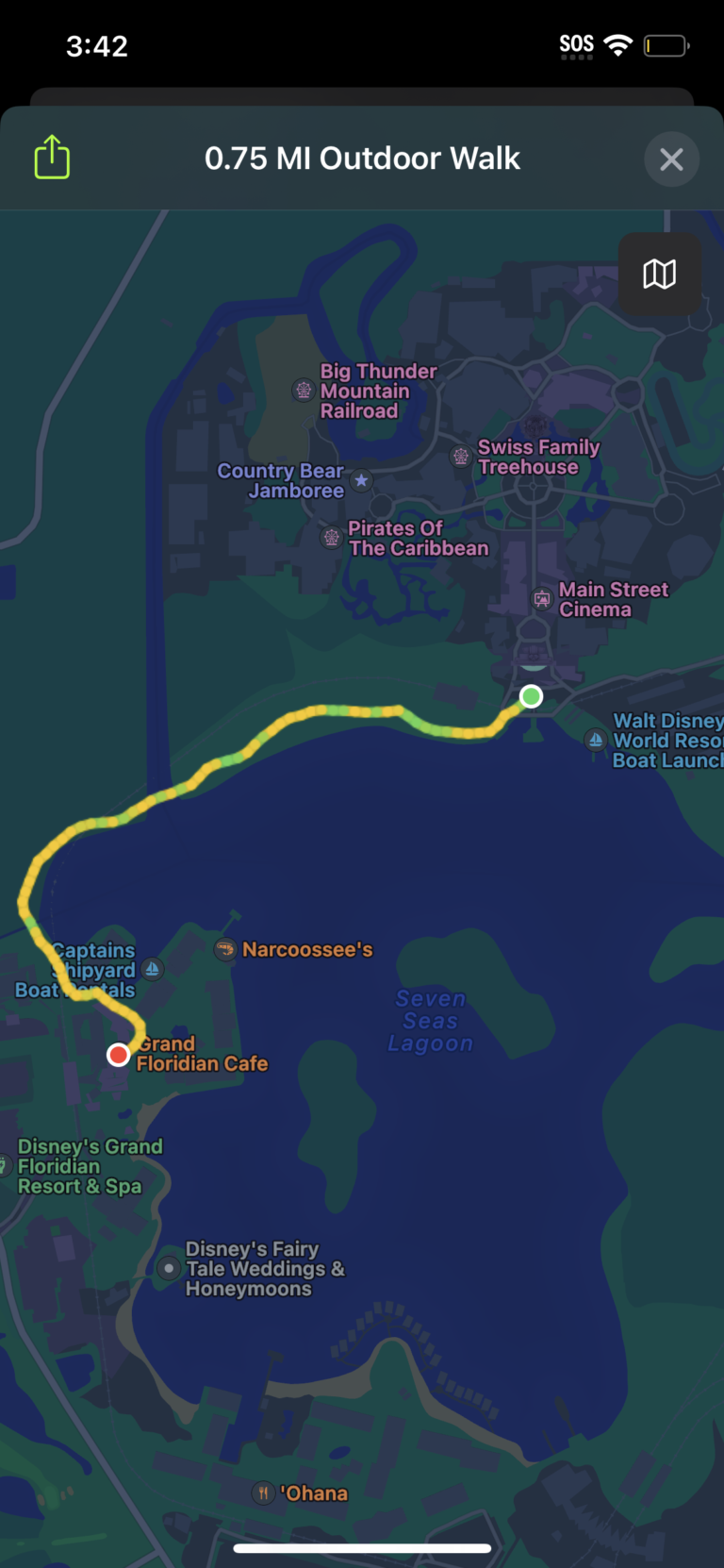 The walking trail from Magic Kingdom to Grand Floridian.